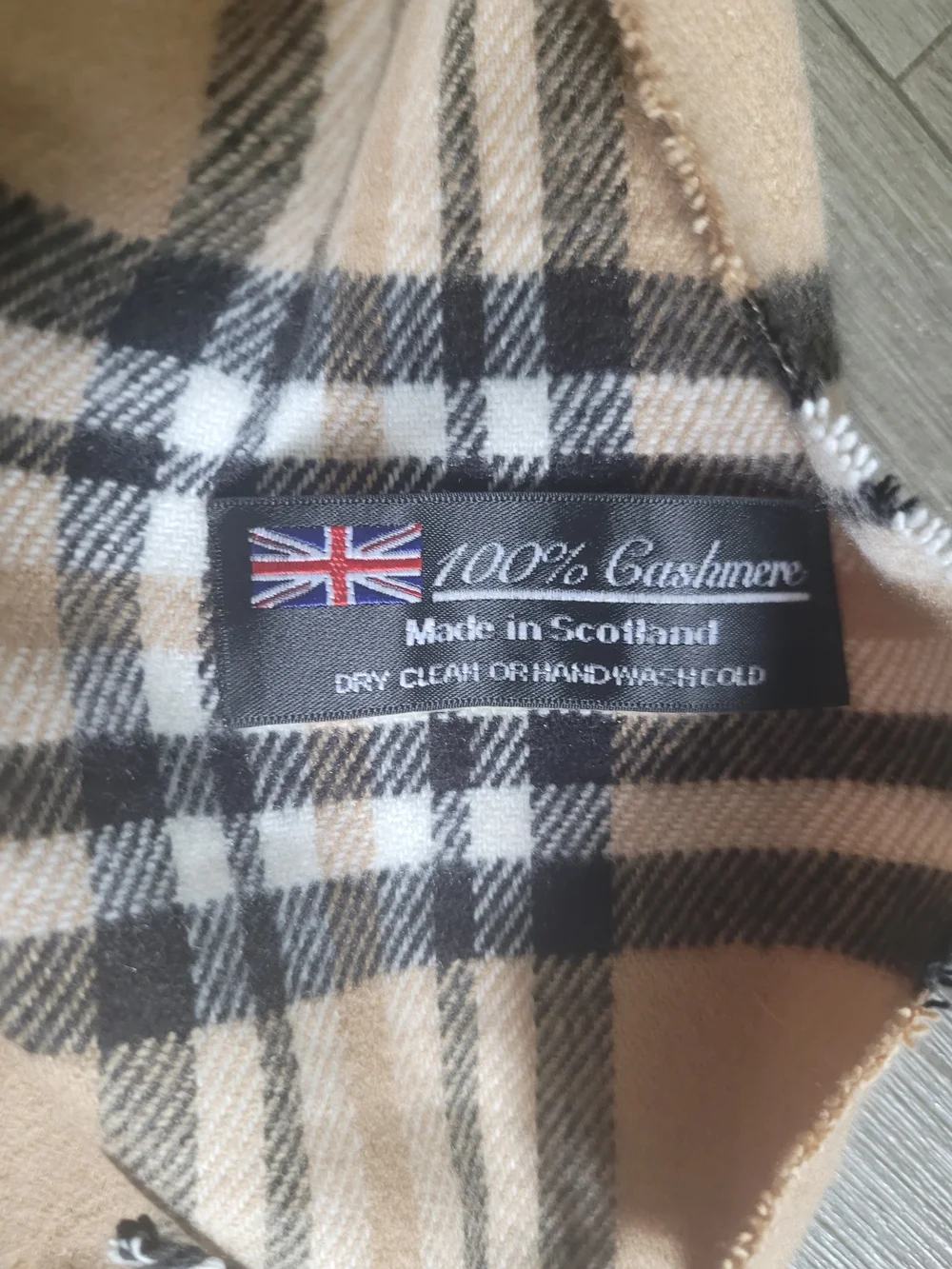 Men's Beige Plaid Scarf with Fringe